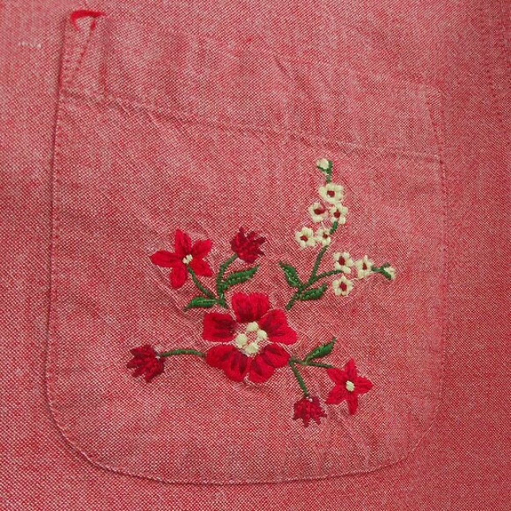 Vintage Casey & Max Button Up Shirt Women's S Red Chambray Embroidered Patchwork - Picture 2 of 11